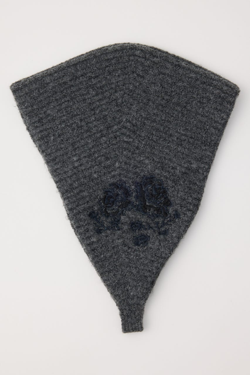 FLOWER EMBROIDERED KNIT スカーフ T.GRY FREE