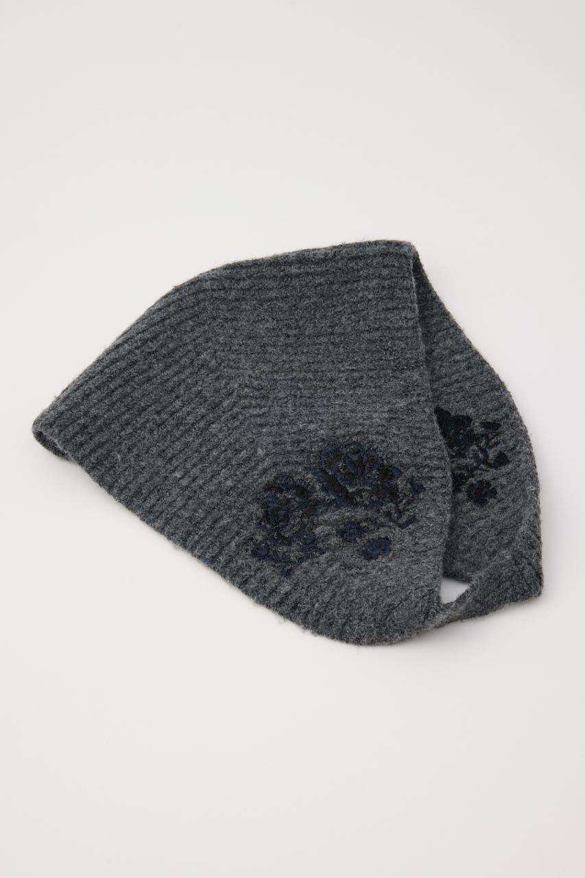 FLOWER EMBROIDERED KNIT スカーフ T.GRY FREE