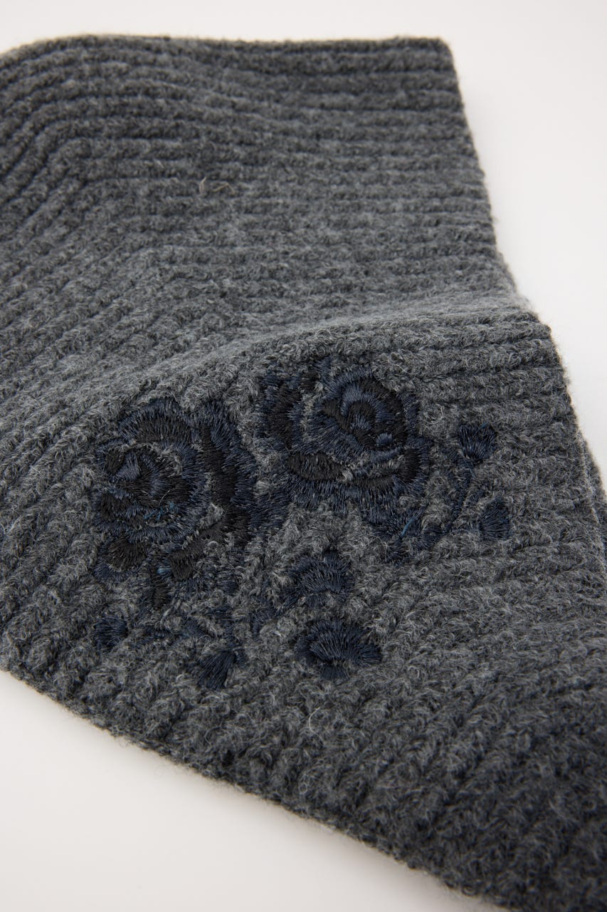 FLOWER EMBROIDERED KNIT スカーフ T.GRY FREE