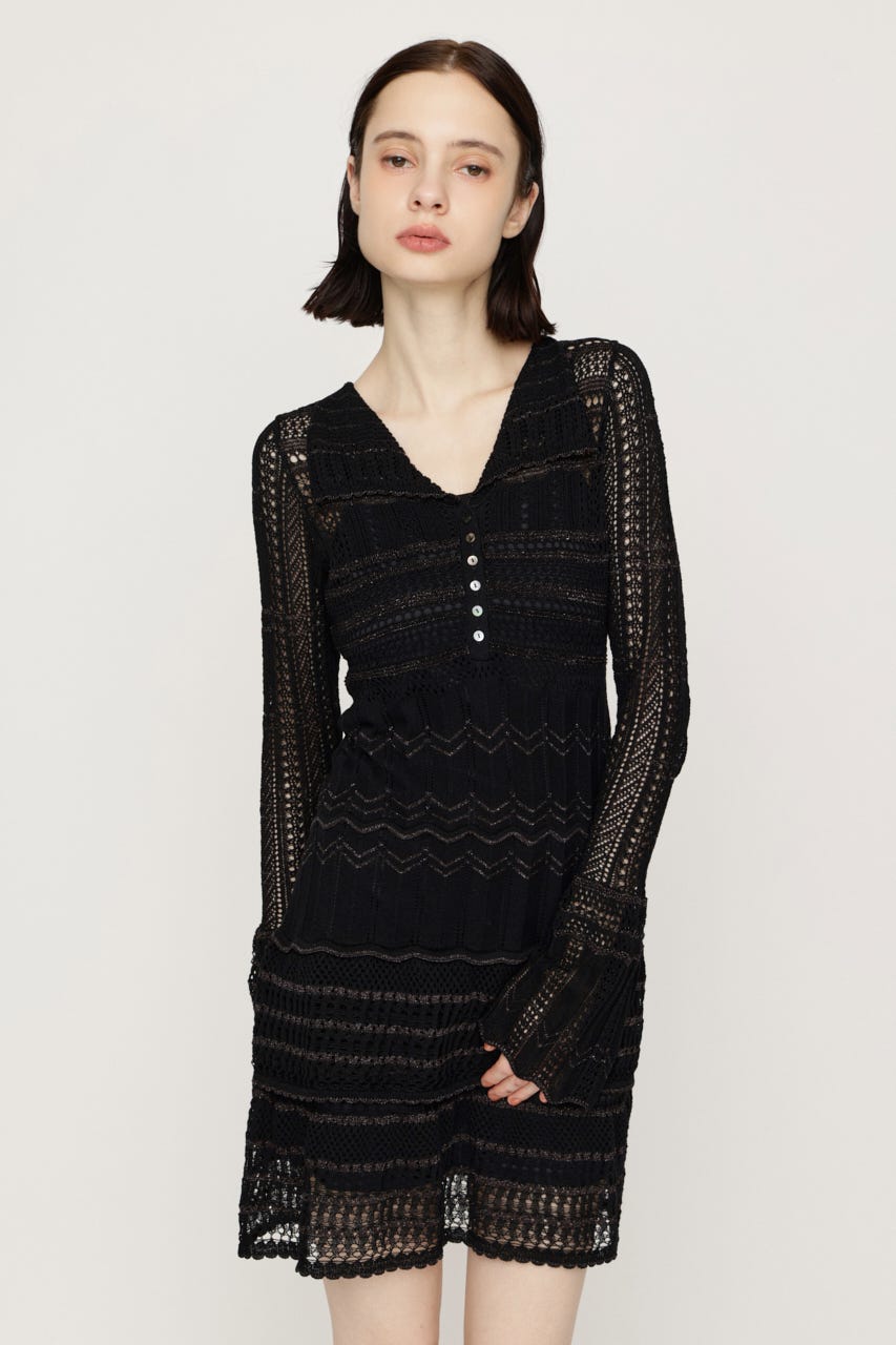 CROCHET KNIT ショートワンピース BLK FREE