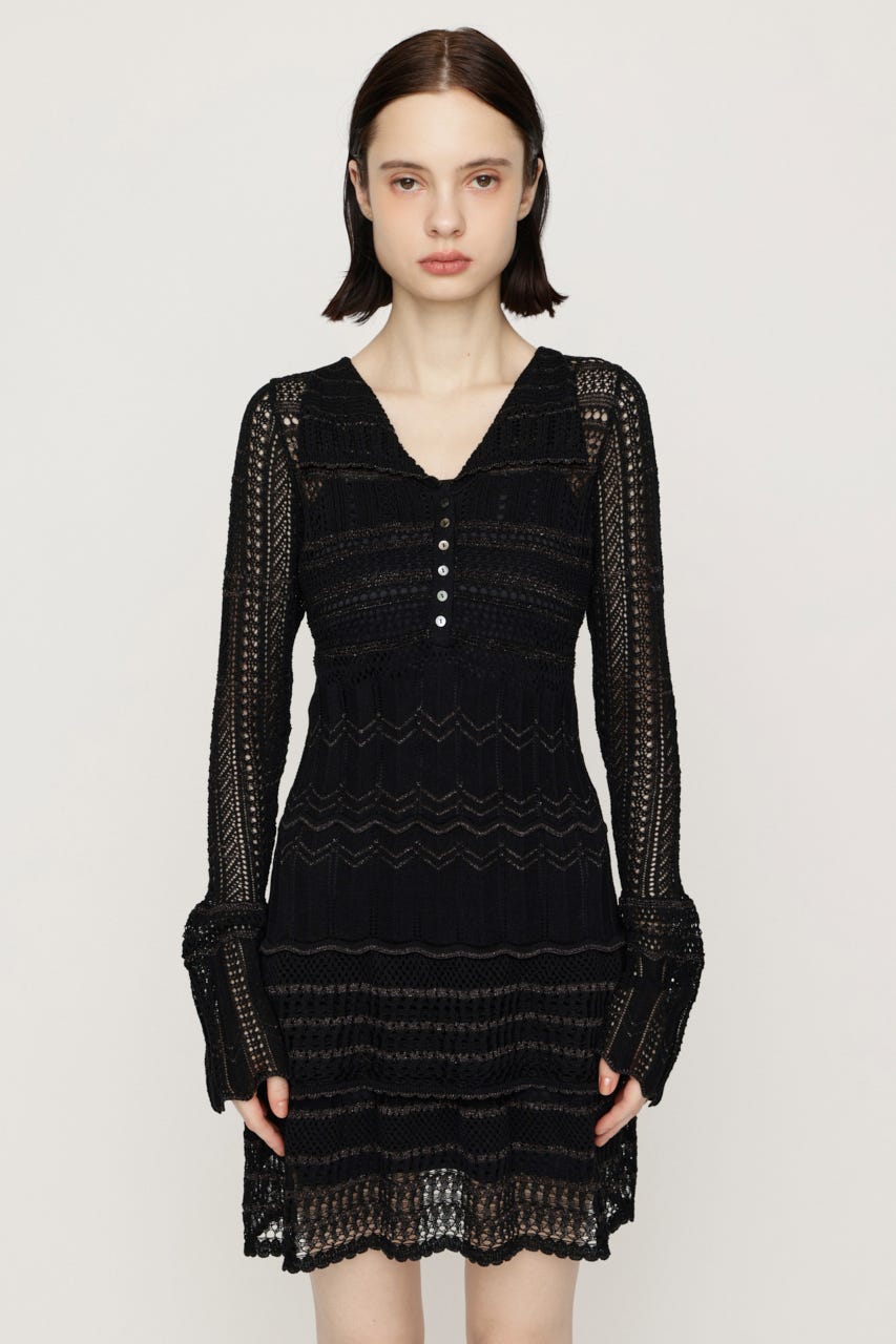 CROCHET KNIT ショートワンピース BLK FREE