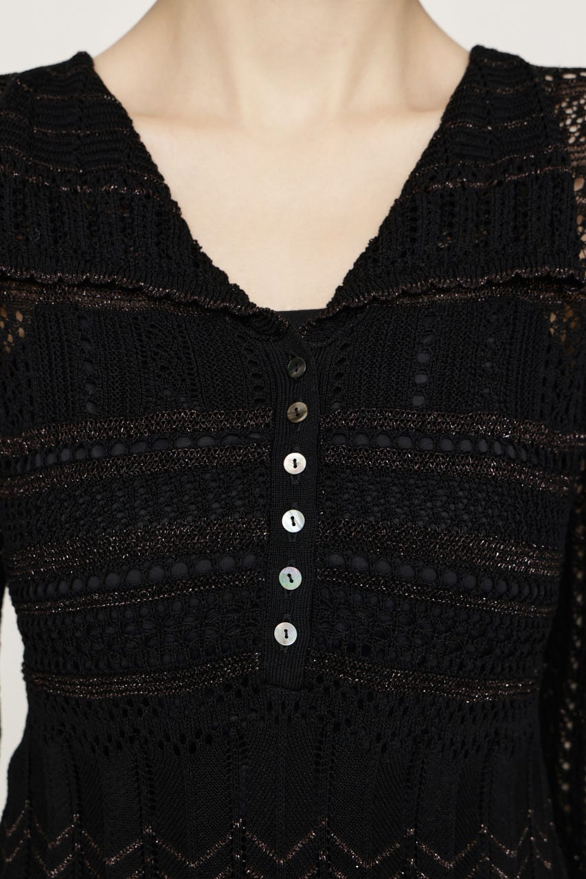 CROCHET KNIT ショートワンピース BLK FREE