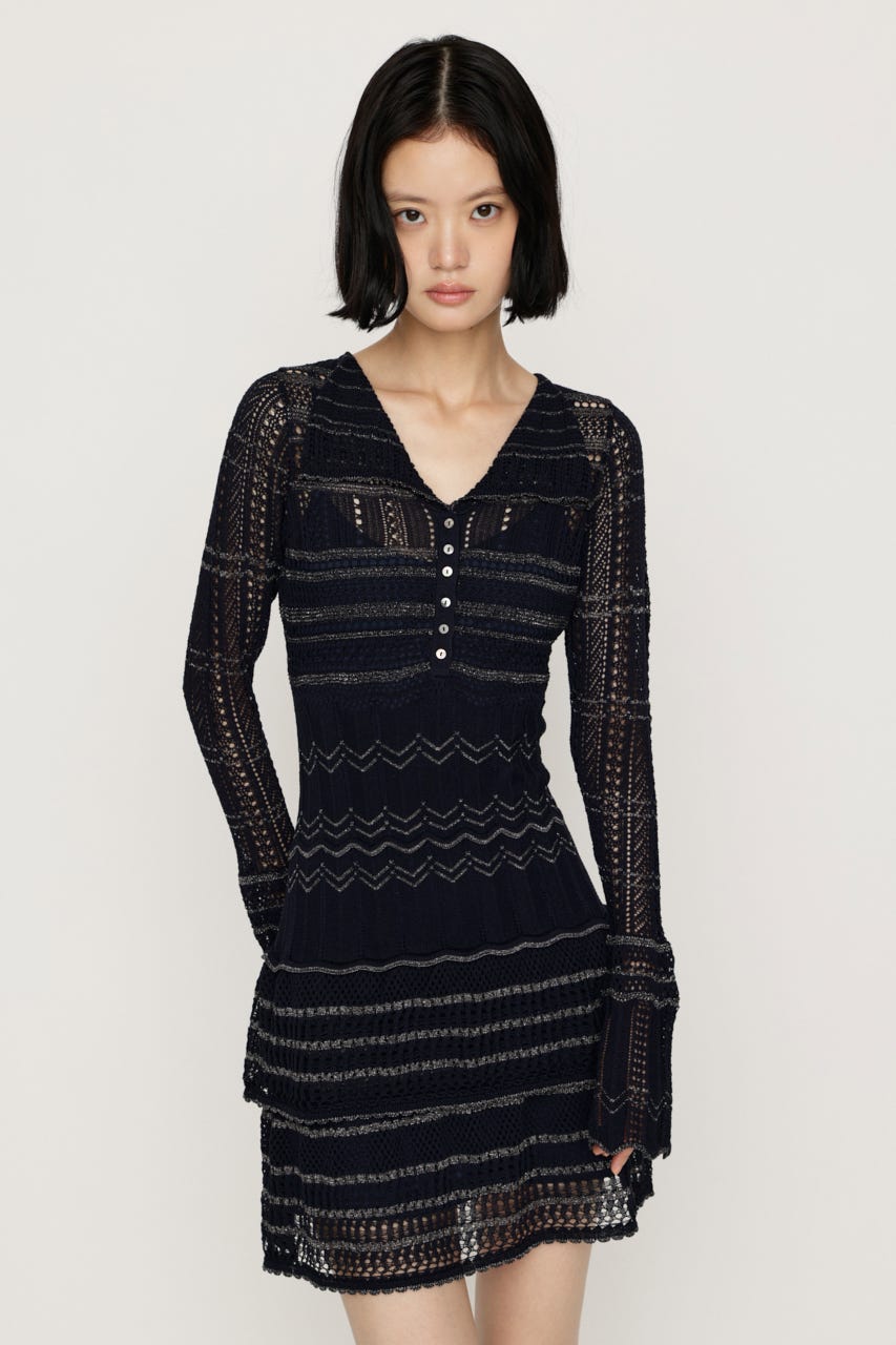 CROCHET KNIT ショートワンピース NVY FREE