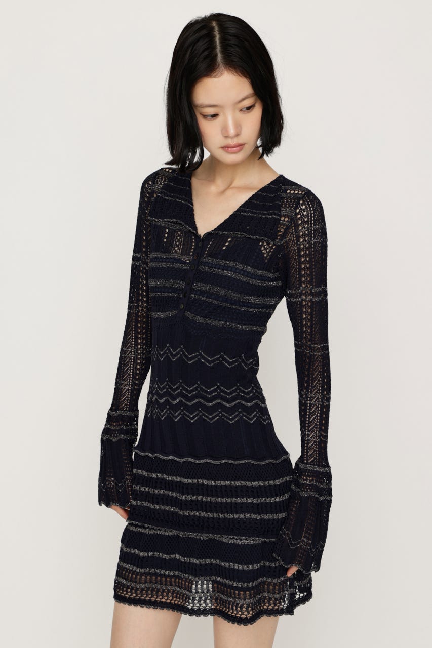 CROCHET KNIT ショートワンピース NVY FREE