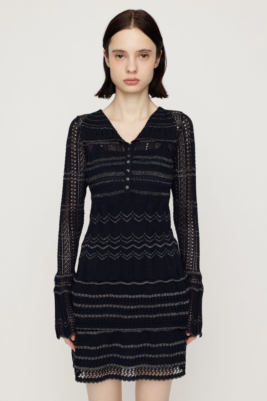 CROCHET KNIT ショートワンピース NVY FREE