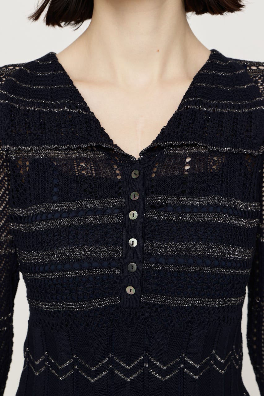 CROCHET KNIT ショートワンピース NVY FREE