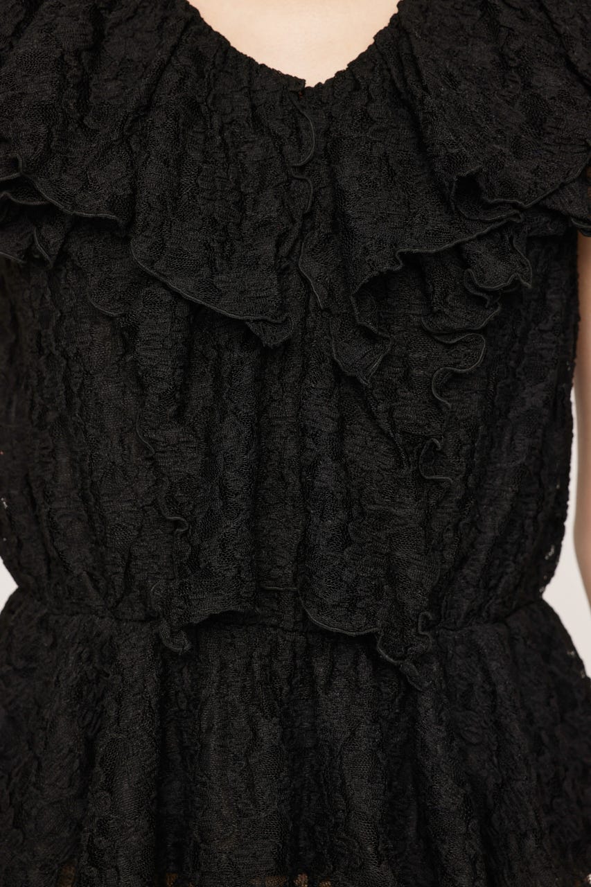 CUT LACE FRILL トップス BLK FREE