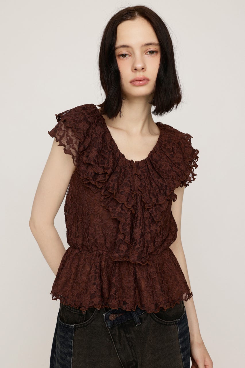 CUT LACE FRILL トップス BRN FREE