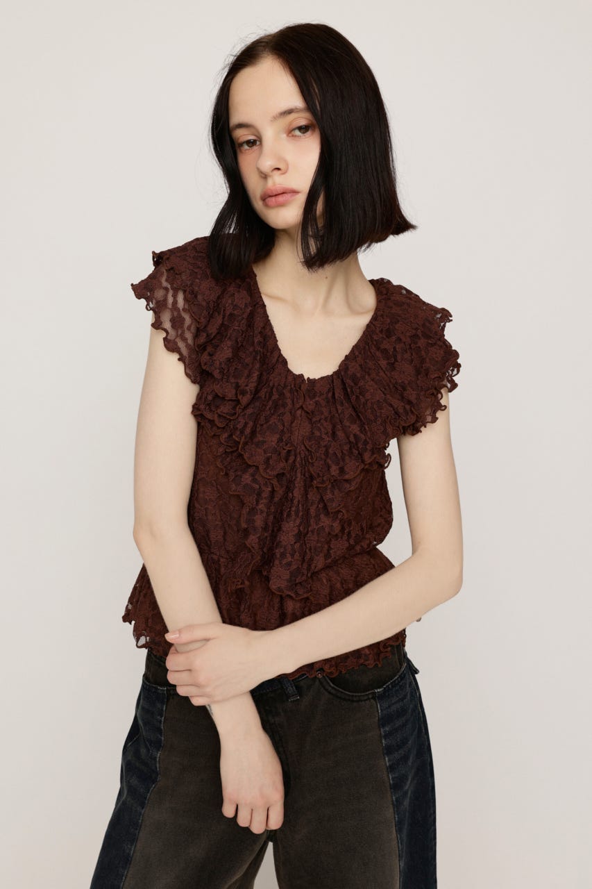 CUT LACE FRILL トップス BRN FREE