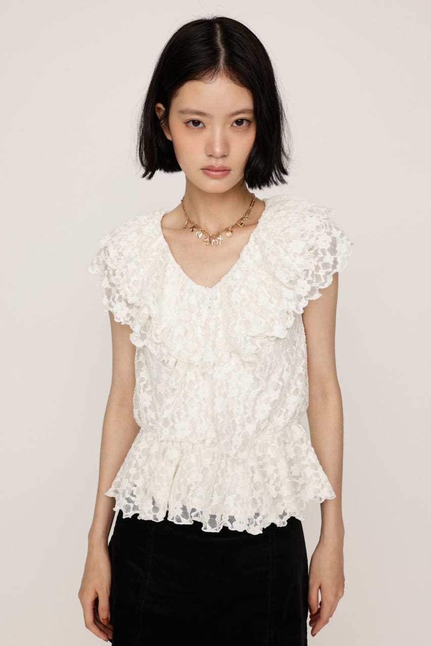 CUT LACE FRILL トップス IVOY FREE
