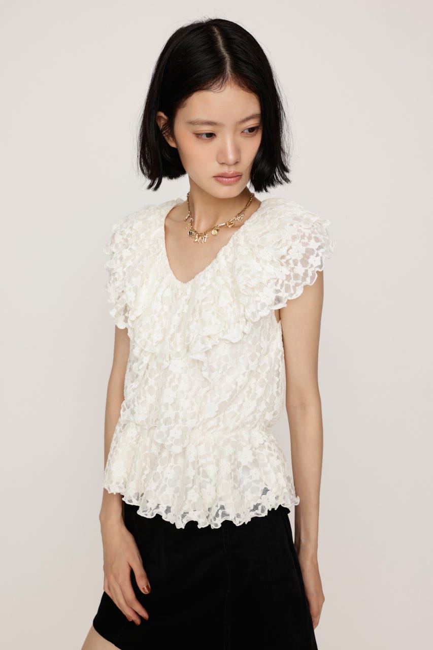 CUT LACE FRILL トップス IVOY FREE
