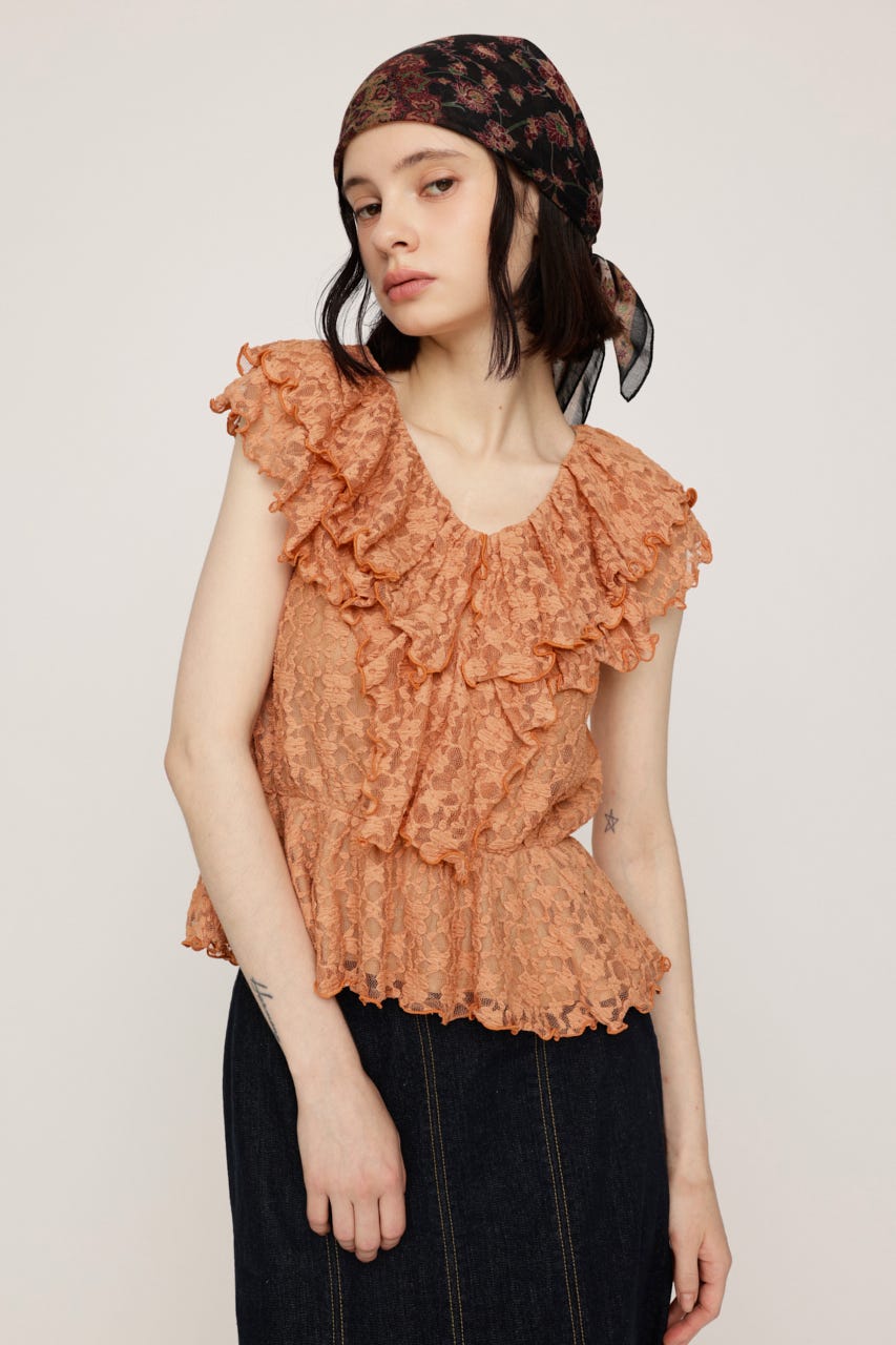 CUT LACE FRILL トップス L/ORG FREE