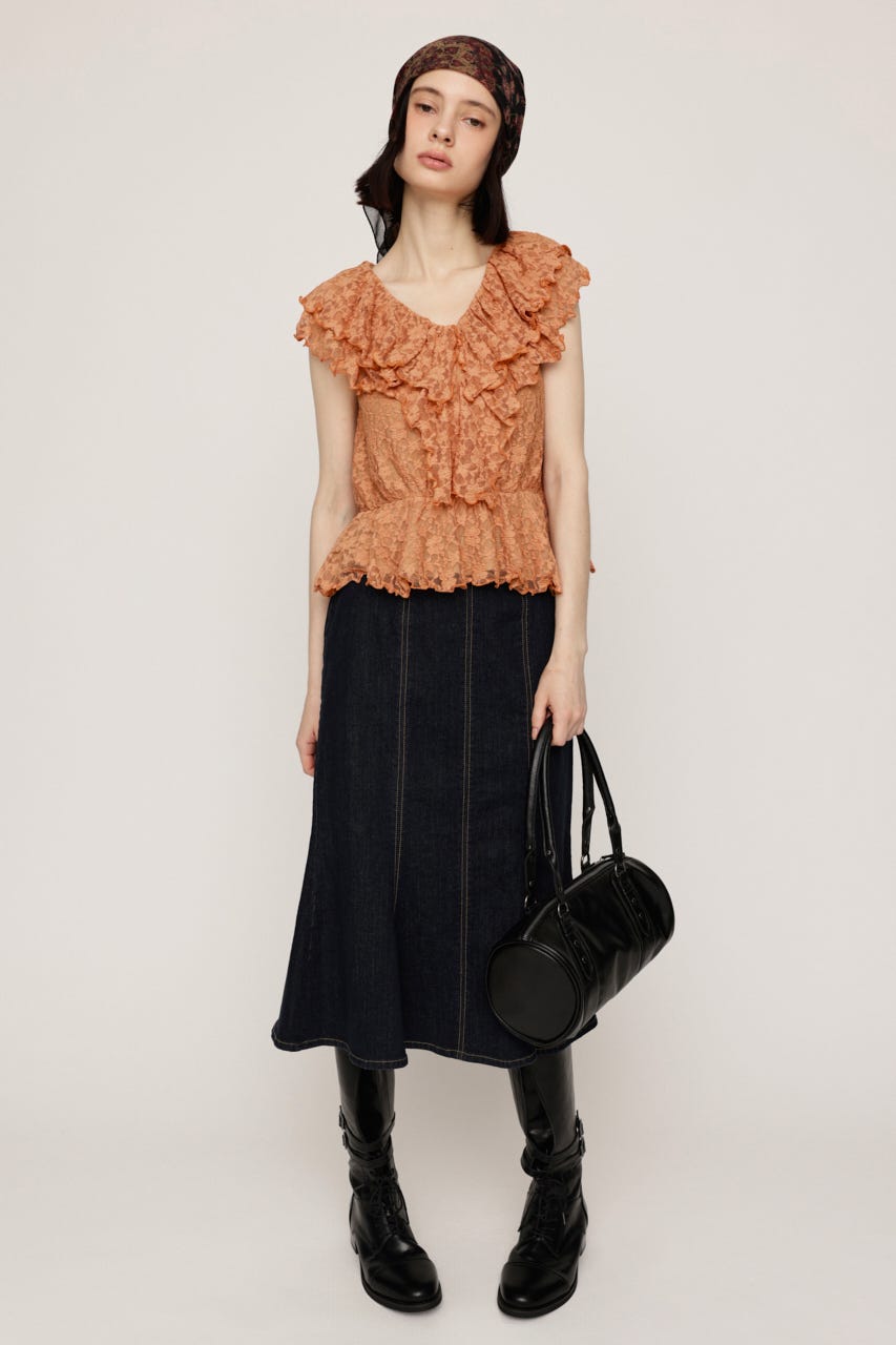 CUT LACE FRILL トップス L/ORG FREE