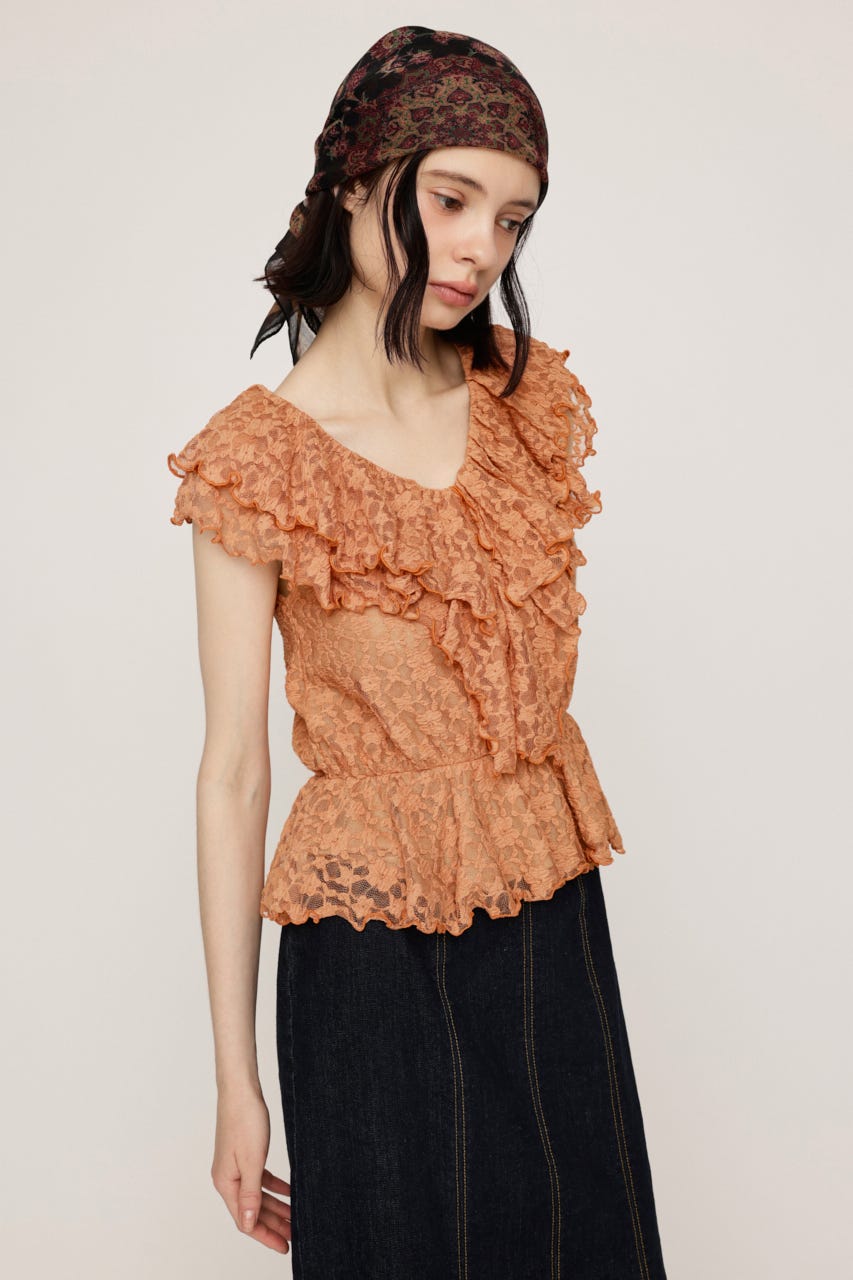 CUT LACE FRILL トップス L/ORG FREE
