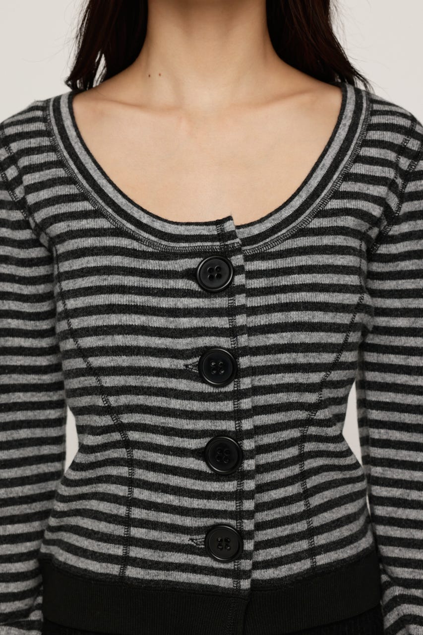 BIG BUTTON BORDER KNIT トップス M/BLK FREE