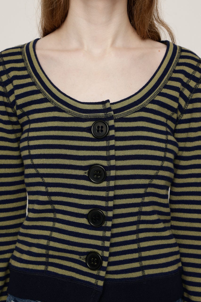 BIG BUTTON BORDER KNIT トップス M/NVY FREE