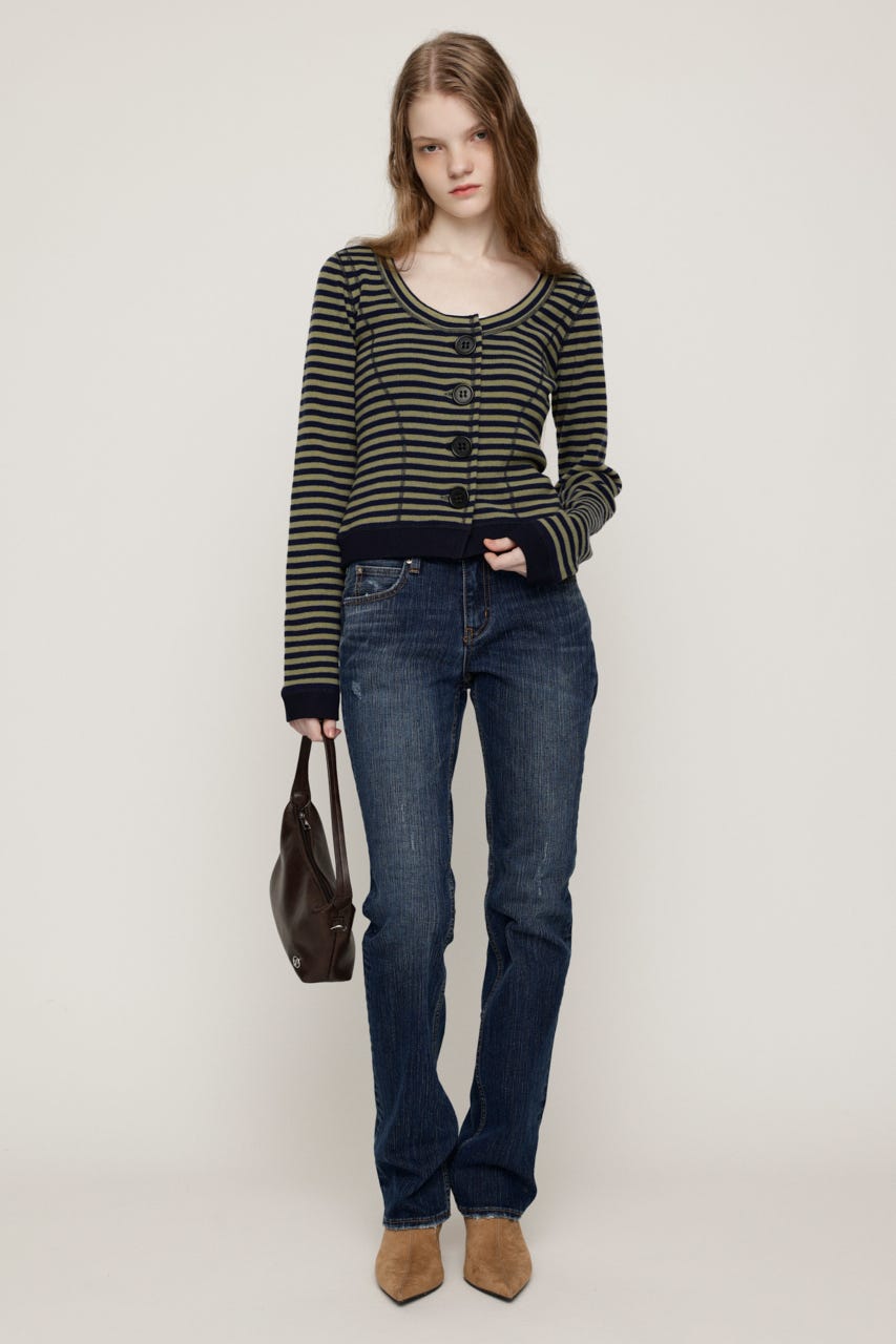 BIG BUTTON BORDER KNIT トップス M/NVY FREE