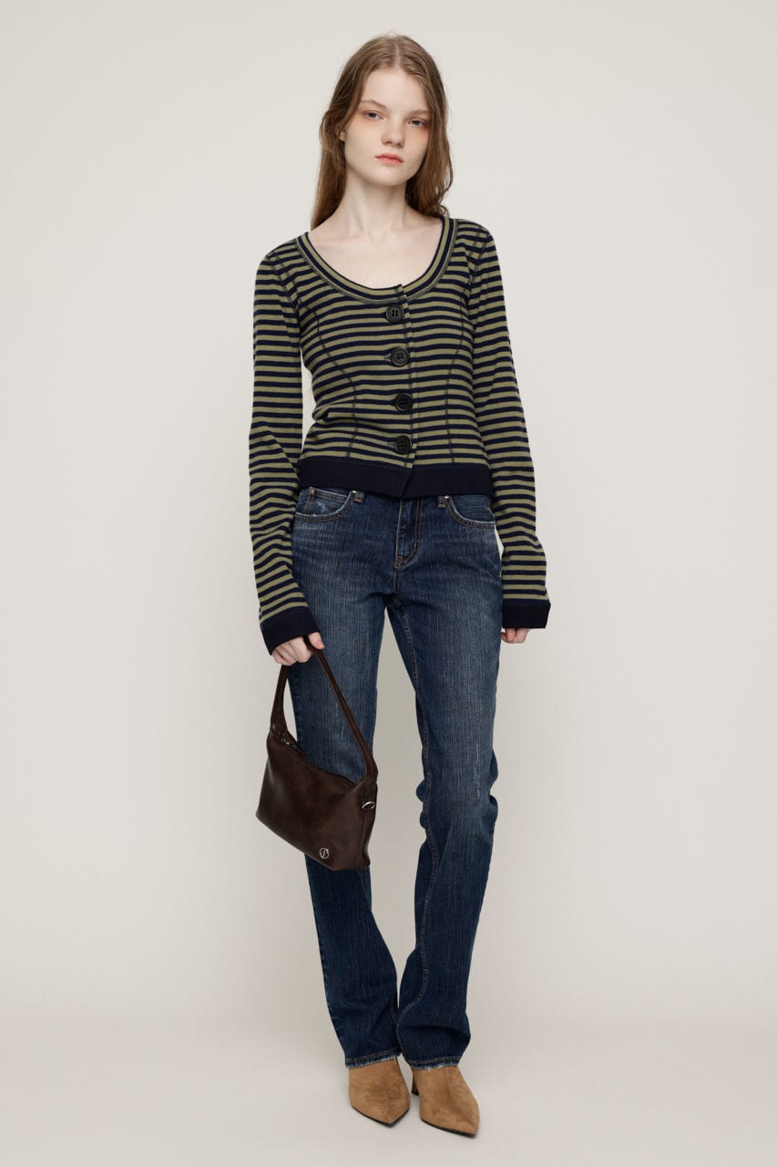 BIG BUTTON BORDER KNIT トップス M/NVY FREE