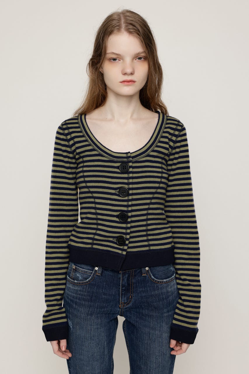 BIG BUTTON BORDER KNIT トップス M/NVY FREE