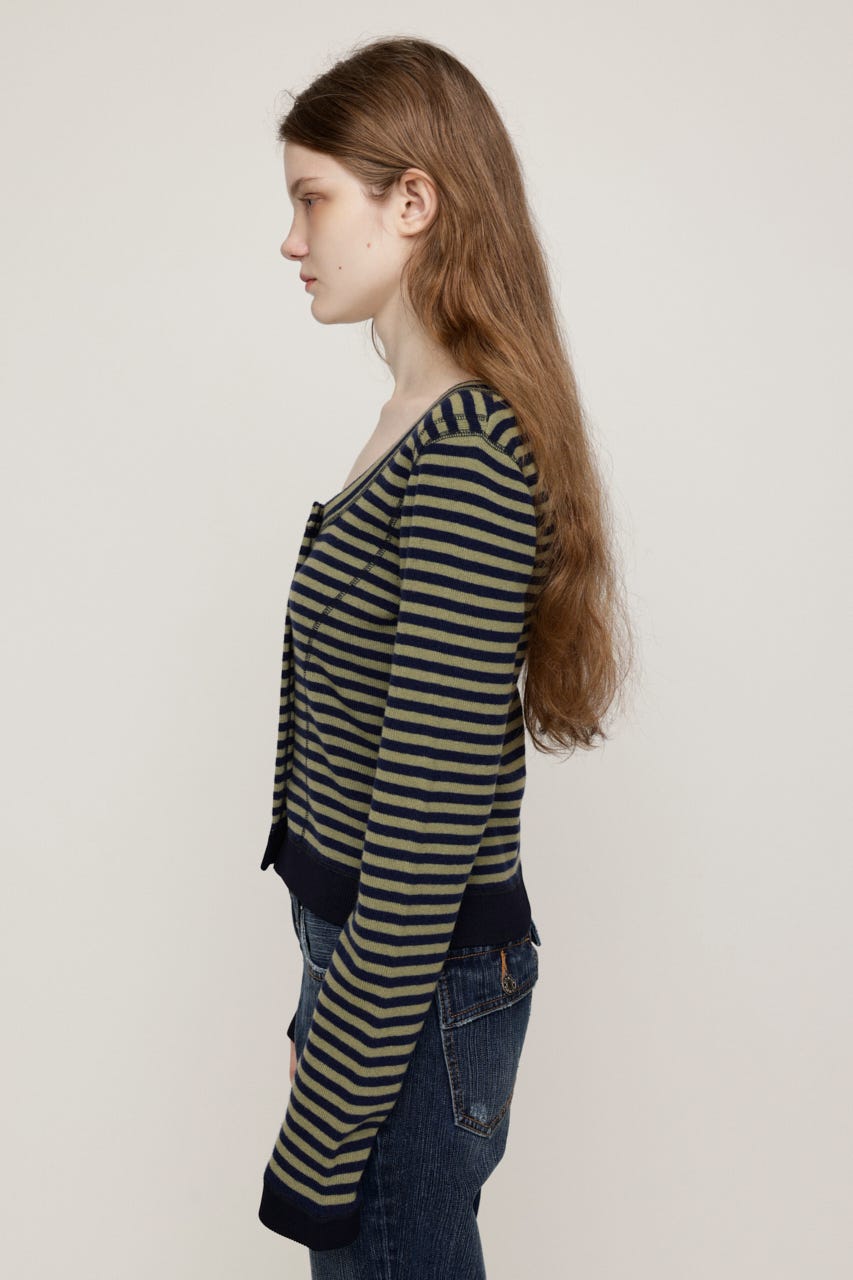 BIG BUTTON BORDER KNIT トップス M/NVY FREE