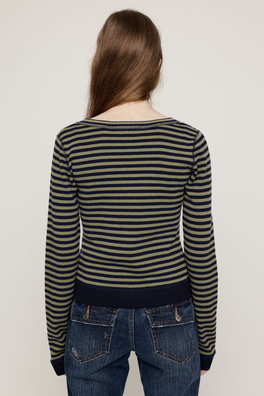 BIG BUTTON BORDER KNIT トップス M/NVY FREE