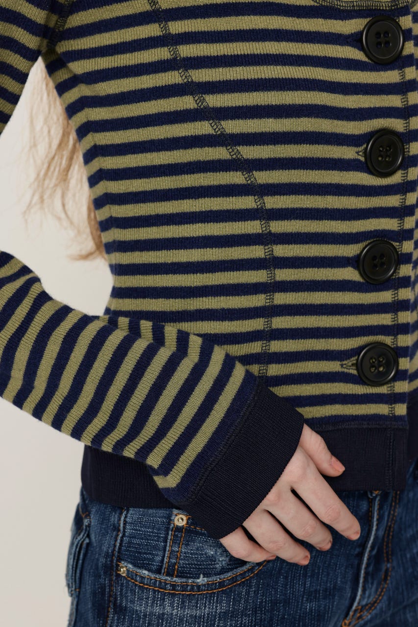 BIG BUTTON BORDER KNIT トップス M/NVY FREE