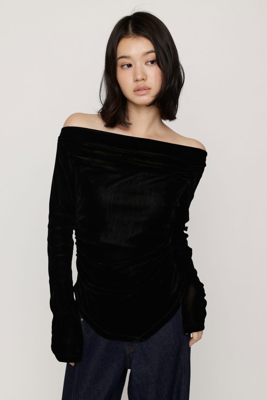 【AW PRE ORDER 第2弾】OFF SHOULDER VELOUR トップス BLK FREE