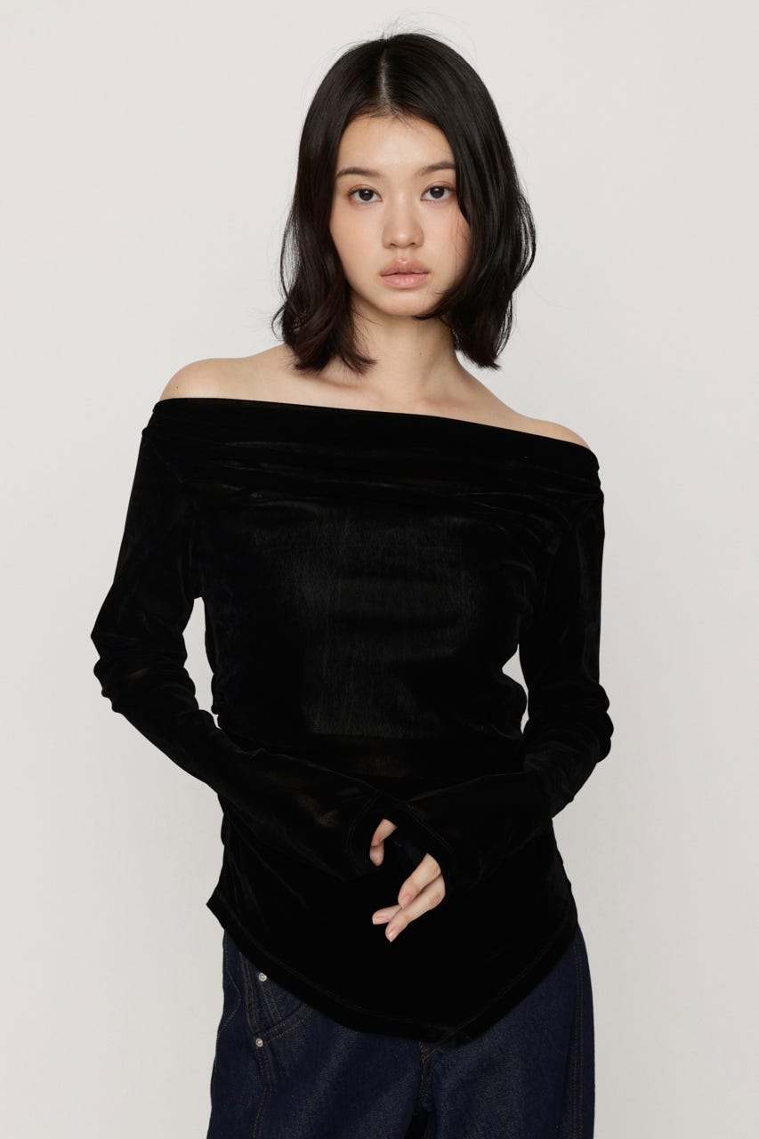 【AW PRE ORDER 第2弾】OFF SHOULDER VELOUR トップス BLK FREE