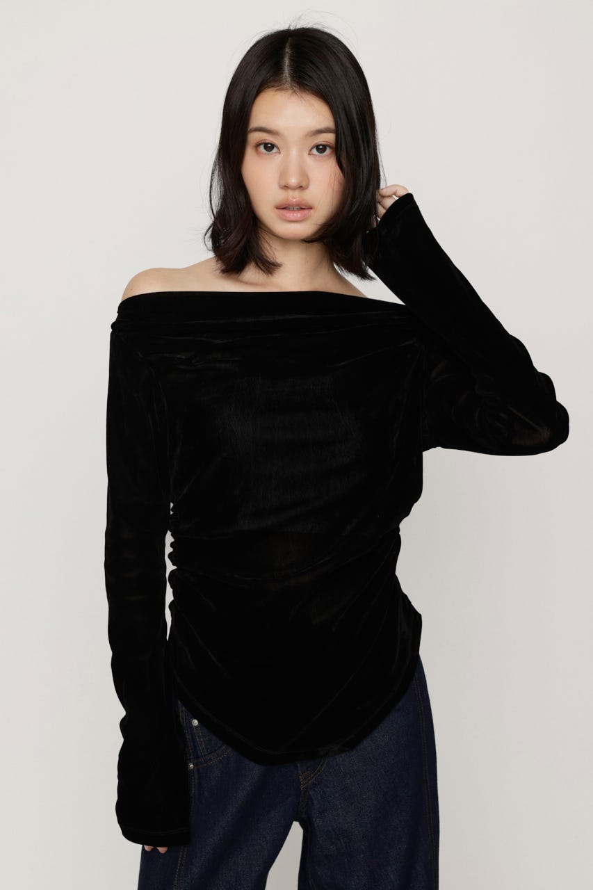 【AW PRE ORDER 第2弾】OFF SHOULDER VELOUR トップス BLK FREE