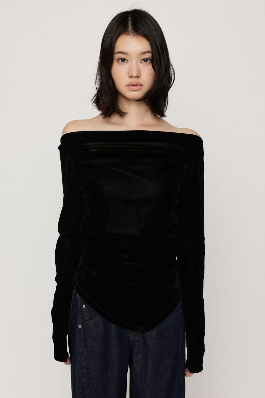 【AW PRE ORDER 第2弾】OFF SHOULDER VELOUR トップス BLK FREE