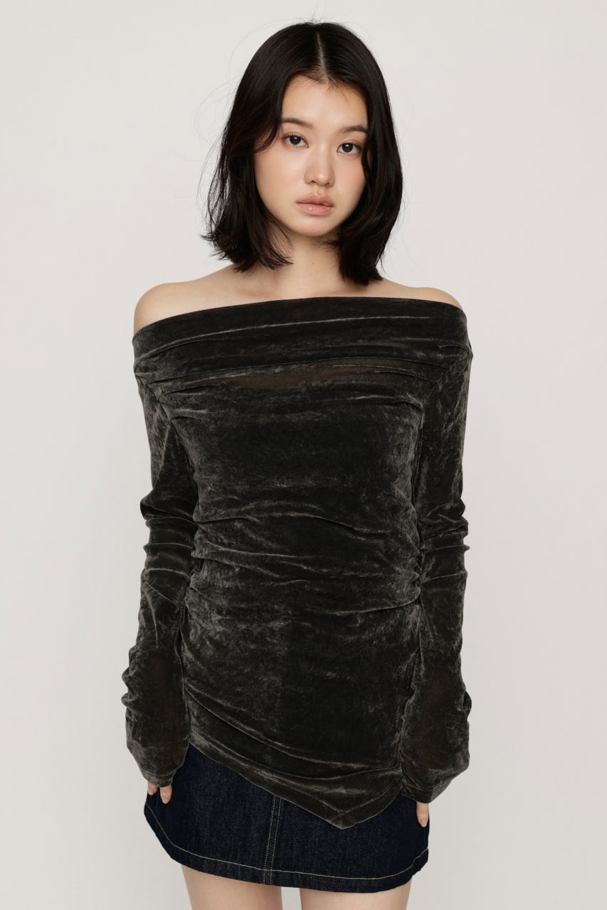 【AW PRE ORDER 第2弾】OFF SHOULDER VELOUR トップス GRY FREE