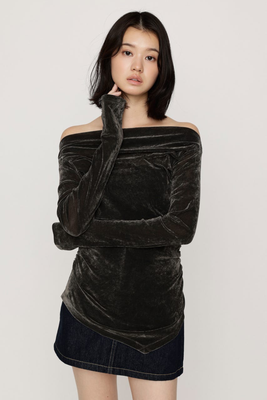 【AW PRE ORDER 第2弾】OFF SHOULDER VELOUR トップス GRY FREE