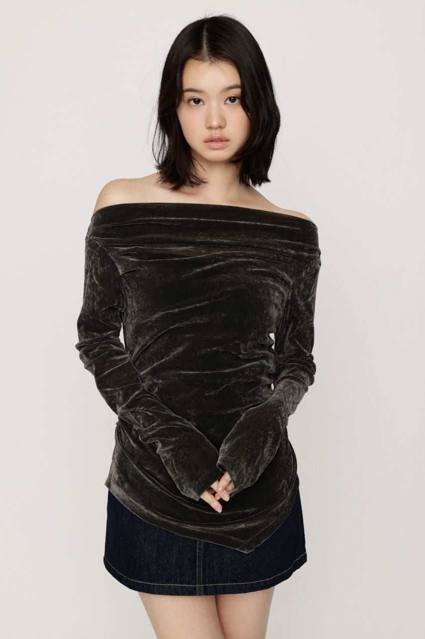 【AW PRE ORDER 第2弾】OFF SHOULDER VELOUR トップス GRY FREE