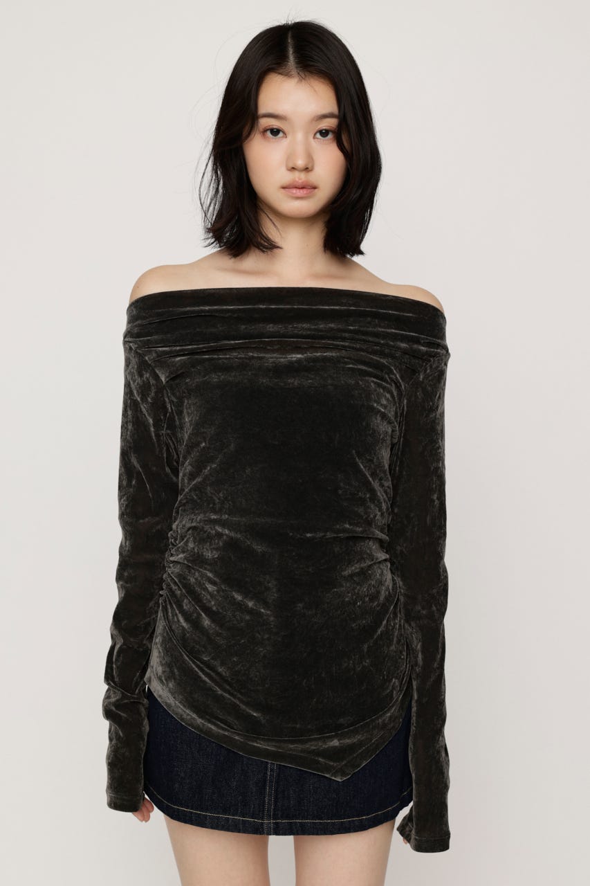 【AW PRE ORDER 第2弾】OFF SHOULDER VELOUR トップス GRY FREE
