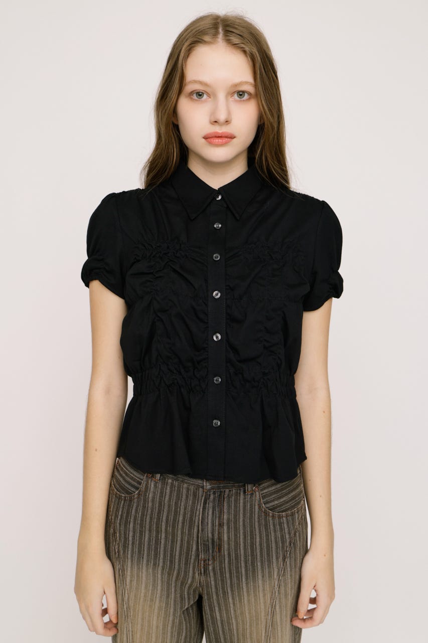 【完売アイテムの再販スタート！】RANDOM SHIRRING CUT トップス BLK FREE