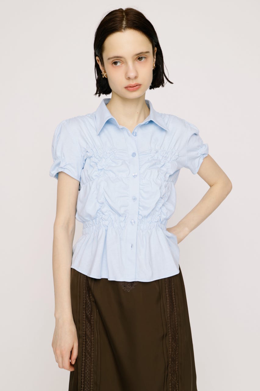 【完売アイテムの再販スタート！】RANDOM SHIRRING CUT トップス L/BLU FREE