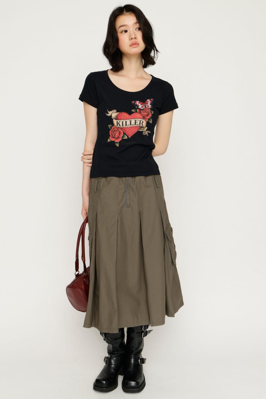 HEART PRINT CUT トップス BLK FREE