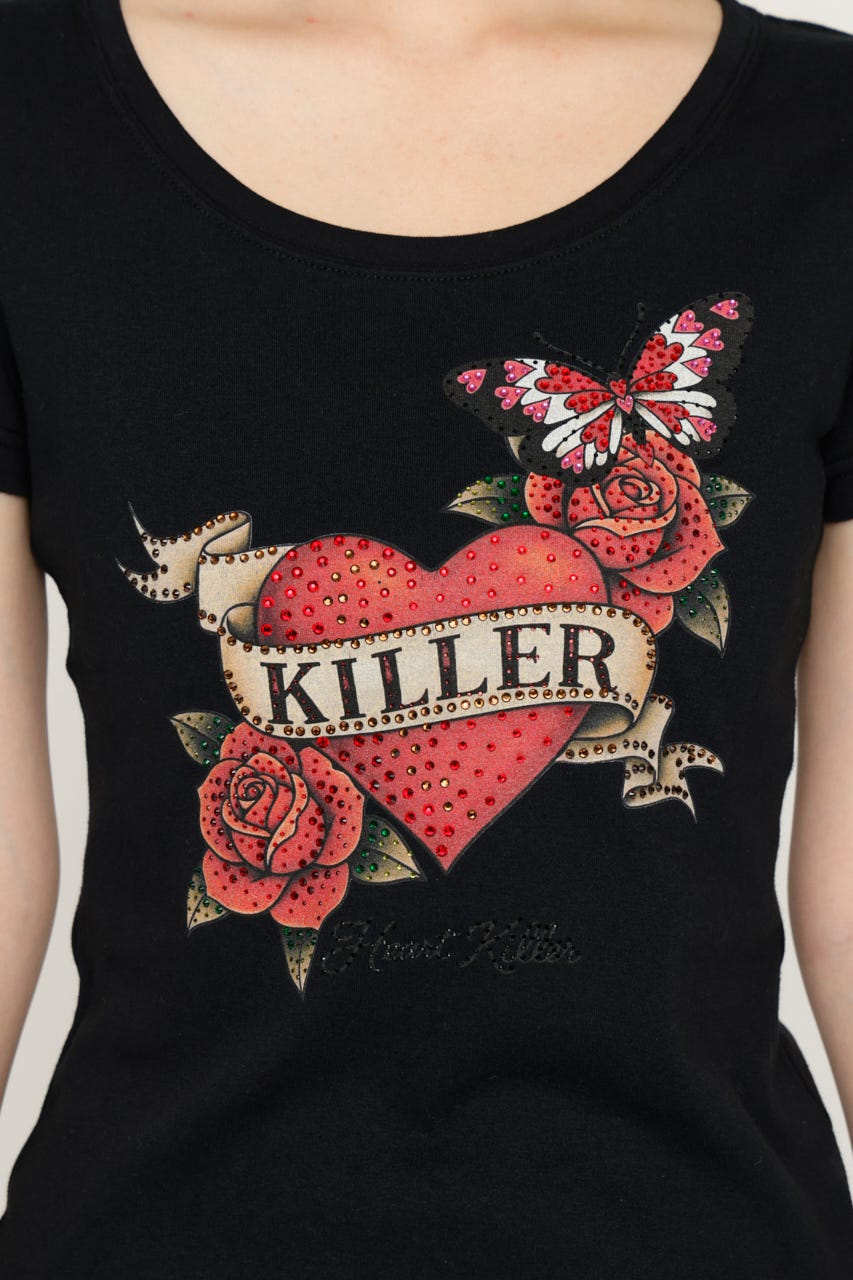 HEART PRINT CUT トップス BLK FREE