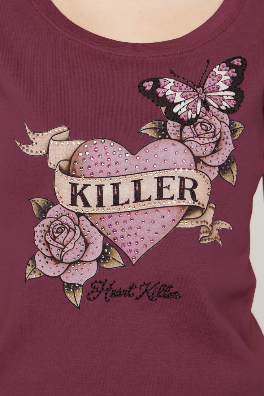 HEART PRINT CUT トップス D/PNK FREE
