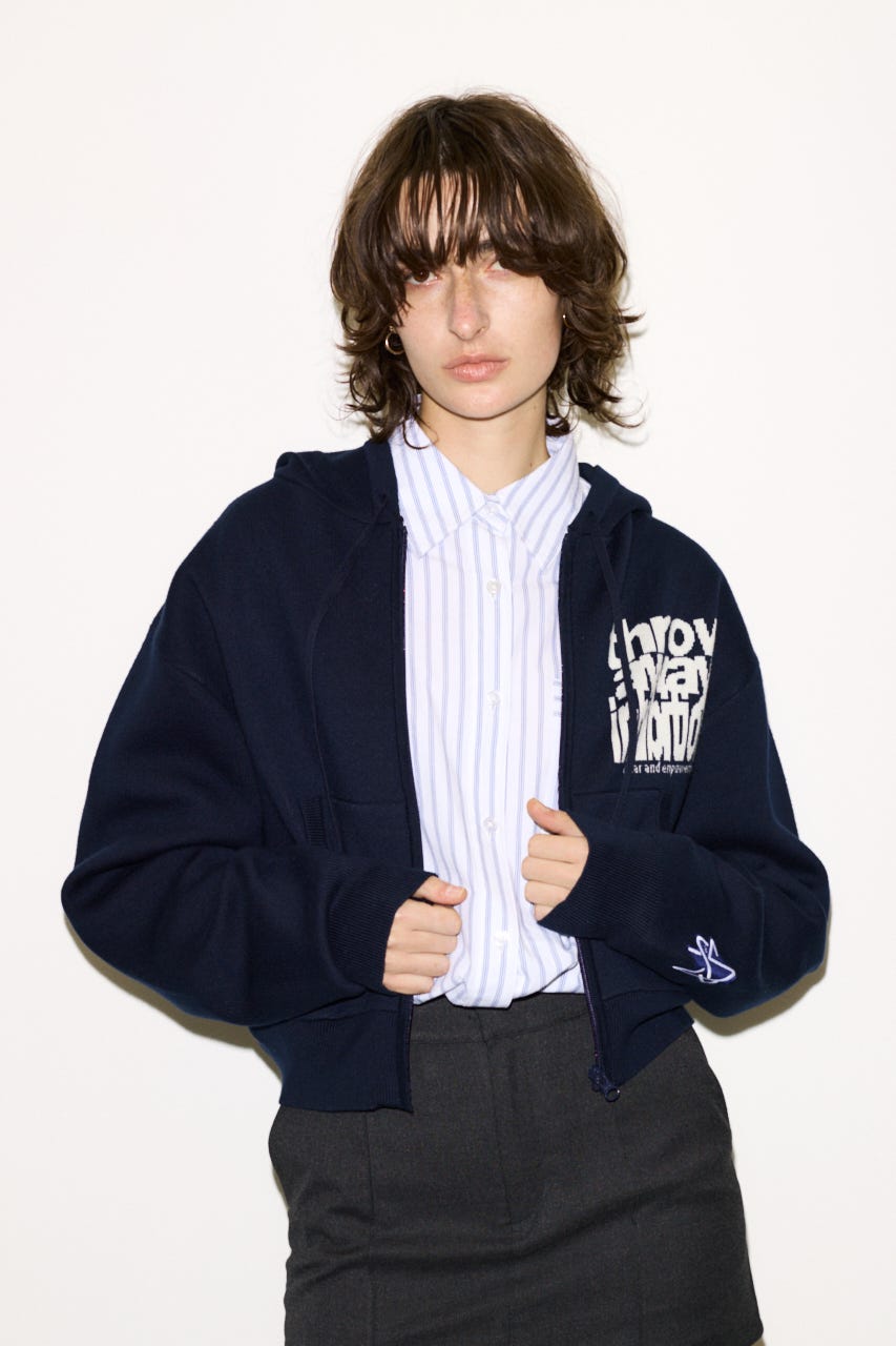 【THROW】ESQWE LOGO KNIT ZIP パーカー NVY FREE