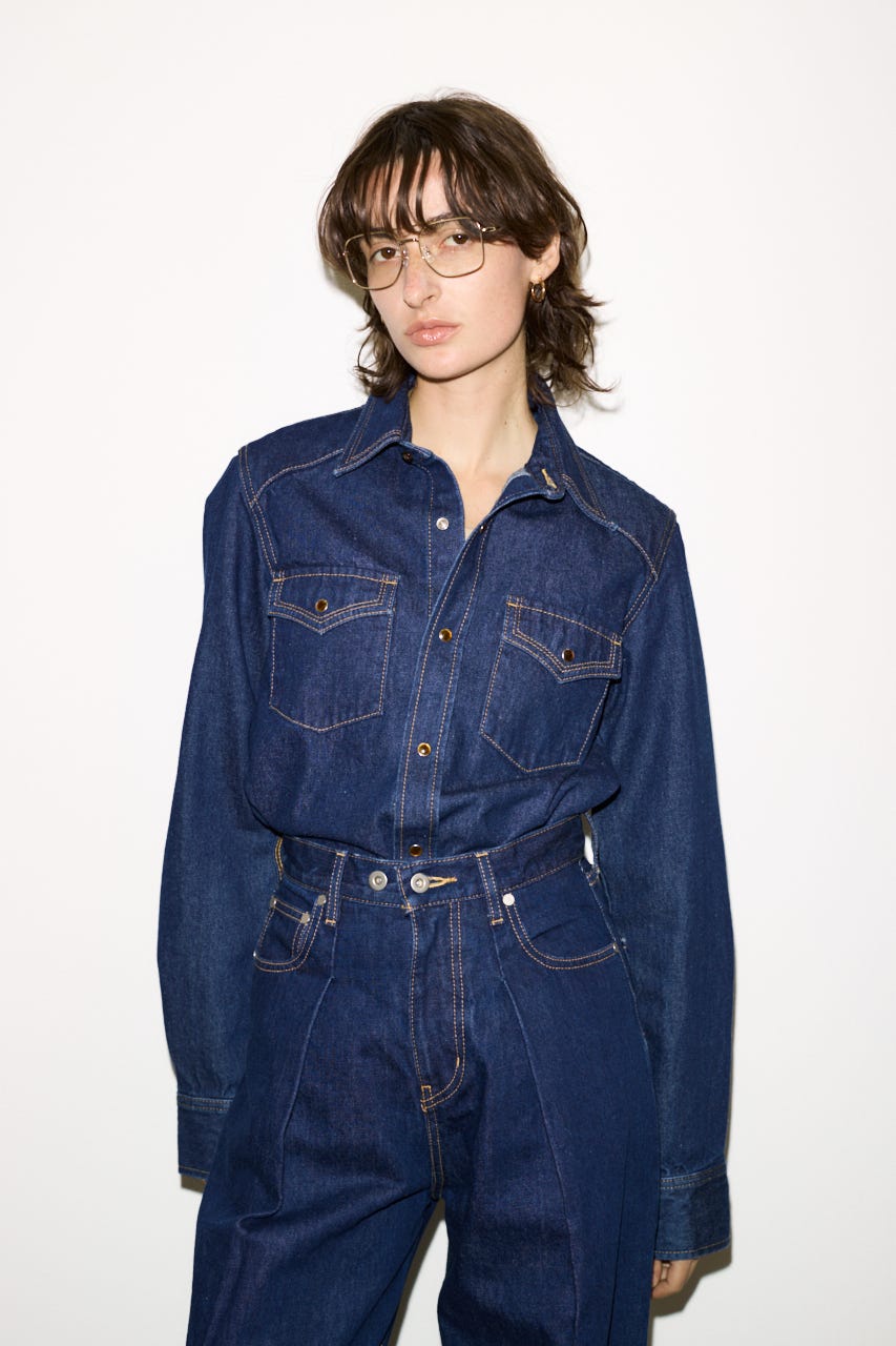 【THROW】PK LONG SLEEVE DENIM シャツ D/BLU FREE