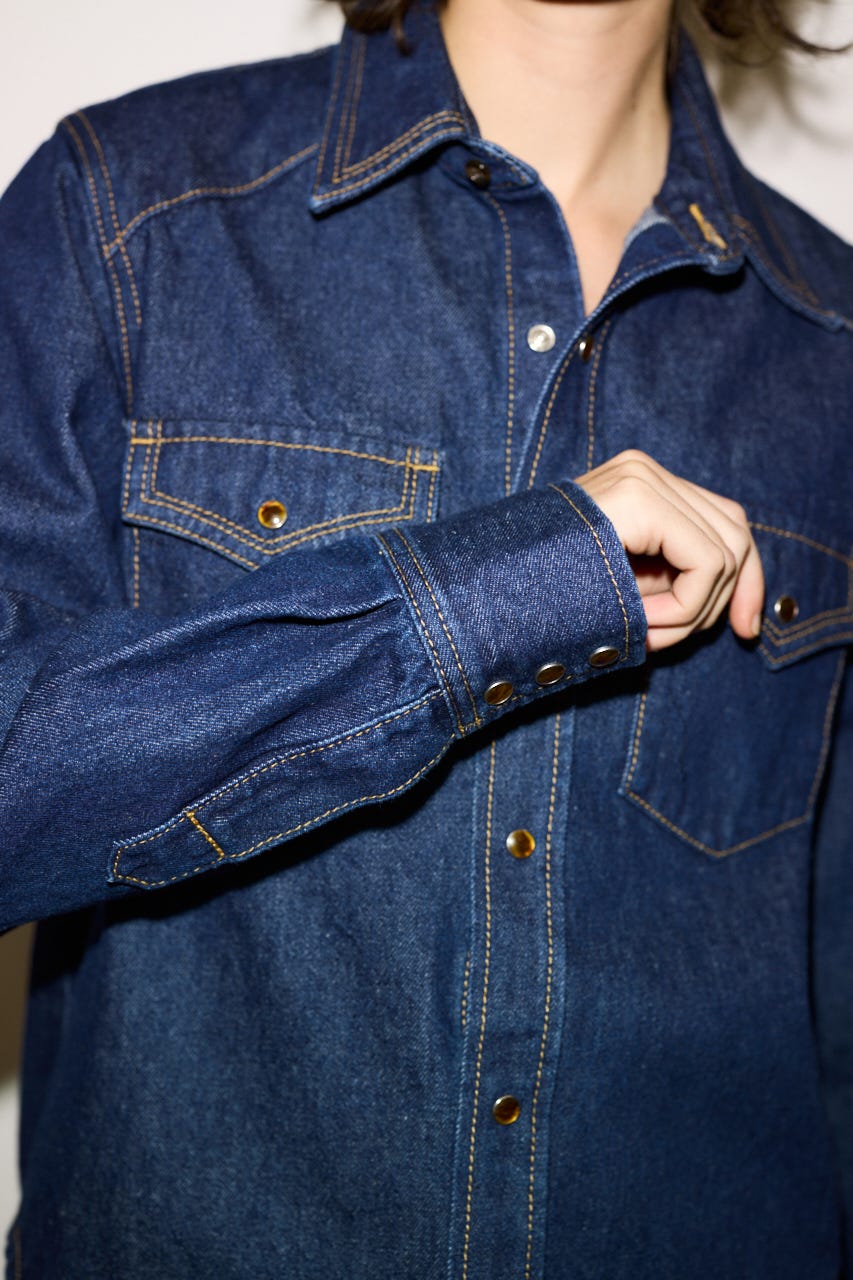 【THROW】PK LONG SLEEVE DENIM シャツ D/BLU FREE