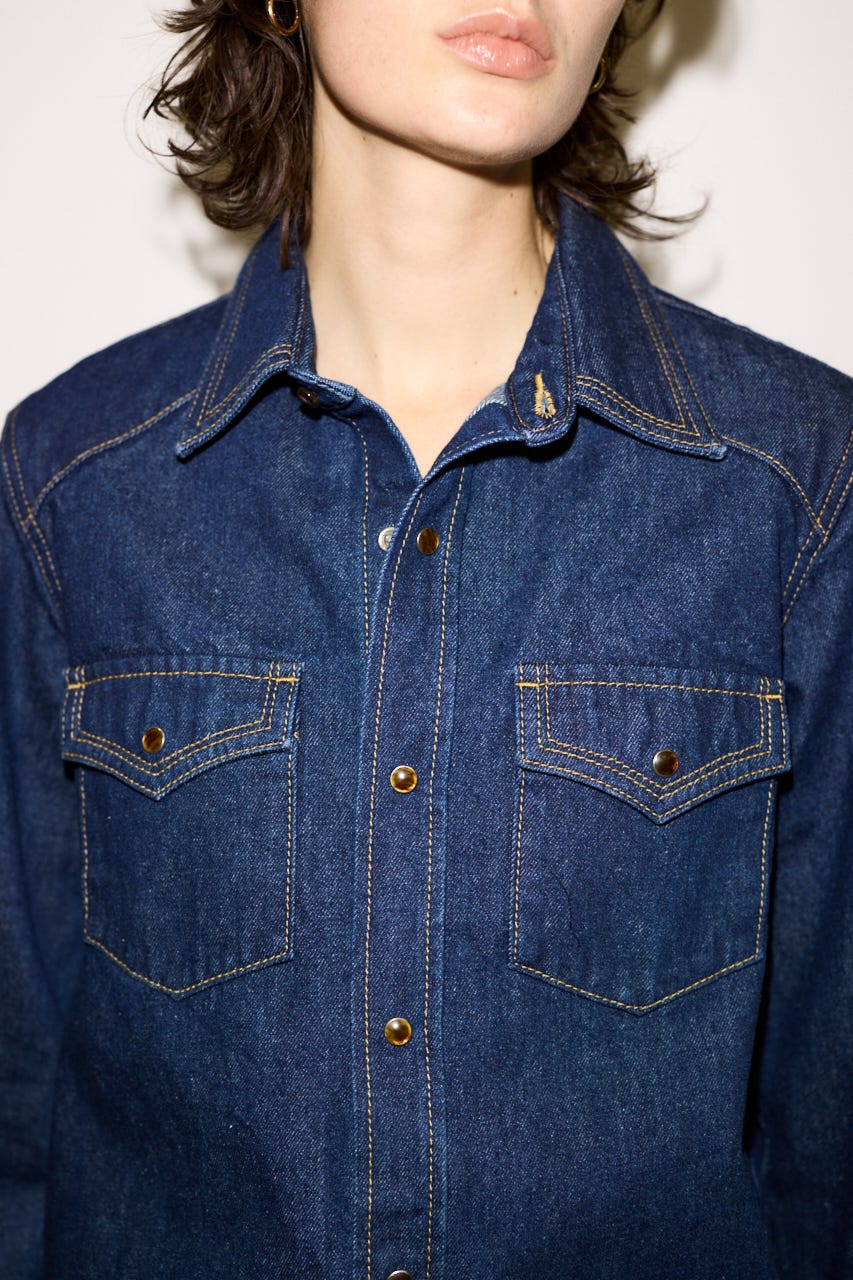 【THROW】PK LONG SLEEVE DENIM シャツ D/BLU FREE