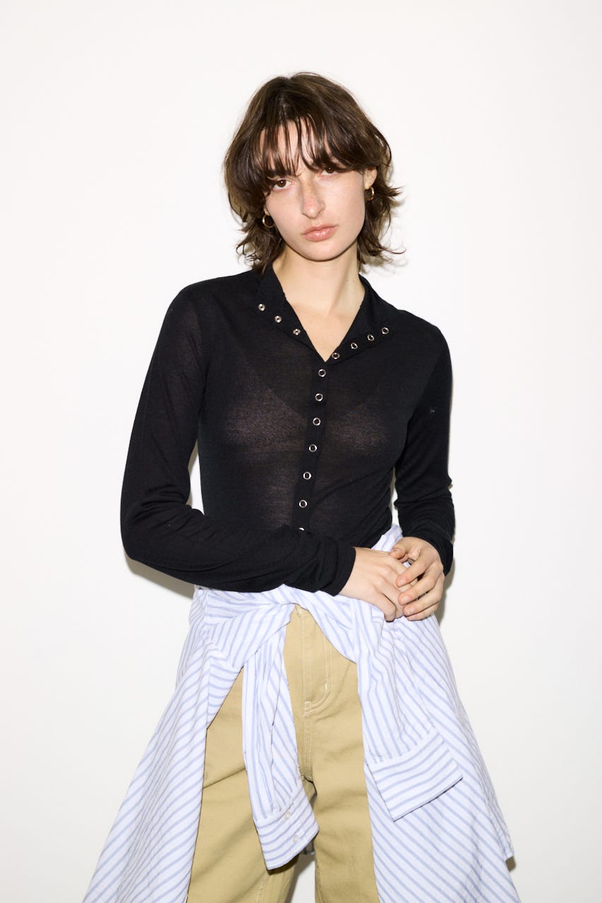 【THROW】RING BUTTONS トップス BLK FREE