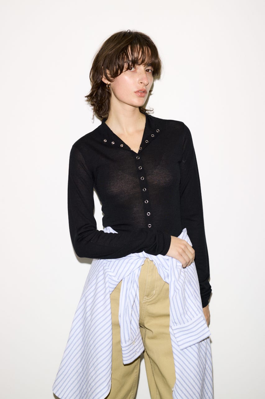 【THROW】RING BUTTONS トップス BLK FREE