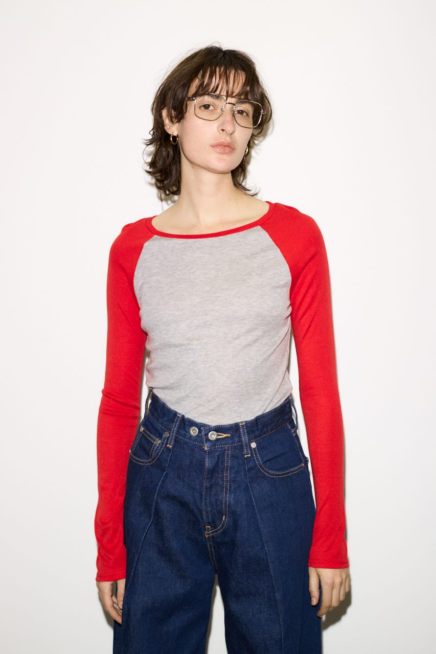 【THROW】FINE TOUCH RAGLAN L／S トップス RED FREE