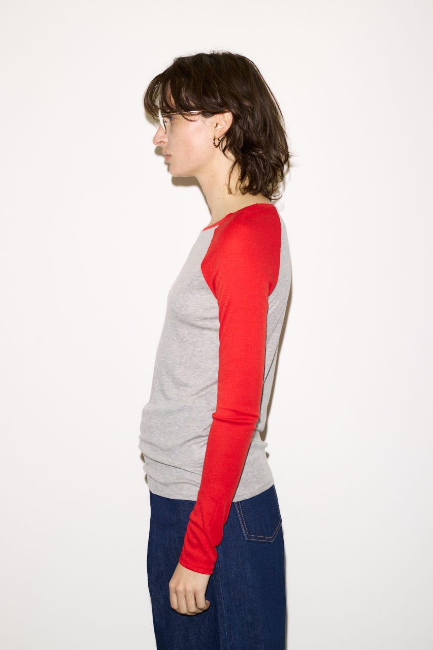 【THROW】FINE TOUCH RAGLAN L／S トップス RED FREE