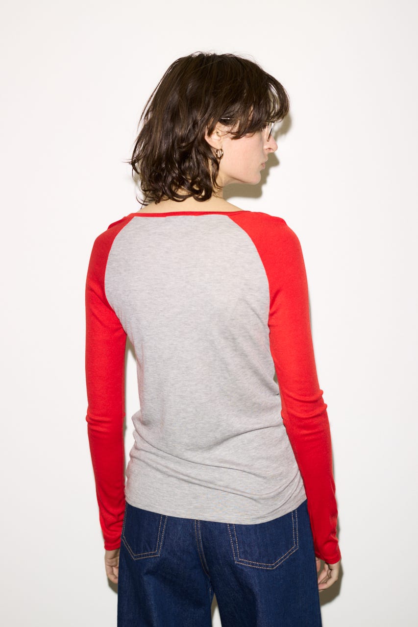 【THROW】FINE TOUCH RAGLAN L／S トップス RED FREE