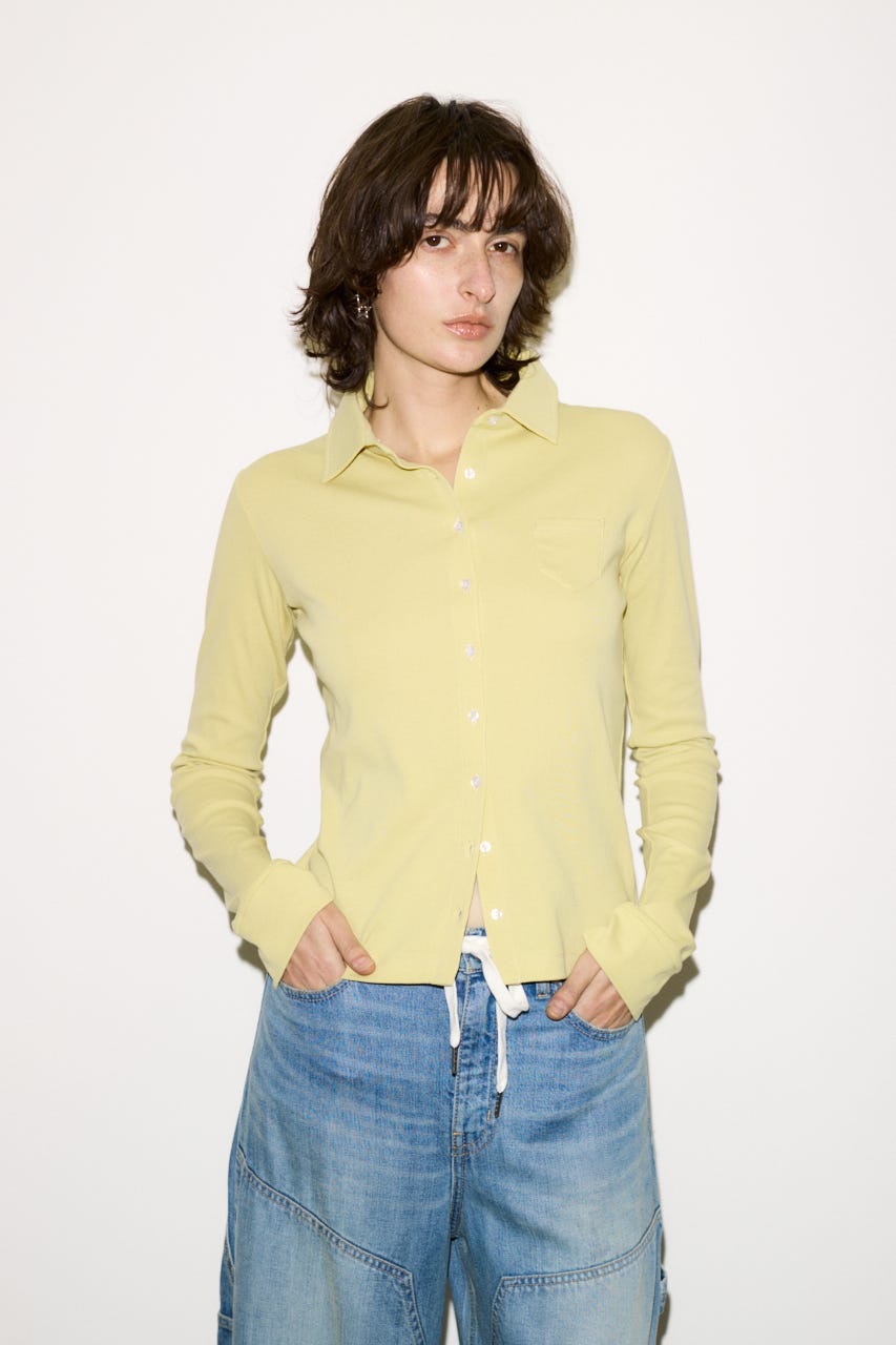 【THROW】COTTON FLYSE PK シャツ L/YEL FREE