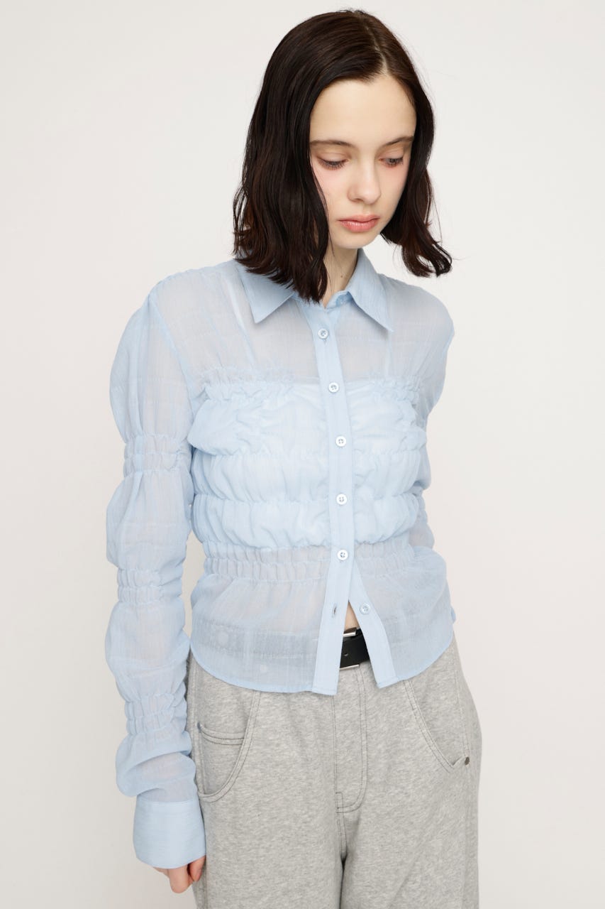 RANDOM SHIRRING トップス L/BLU FREE